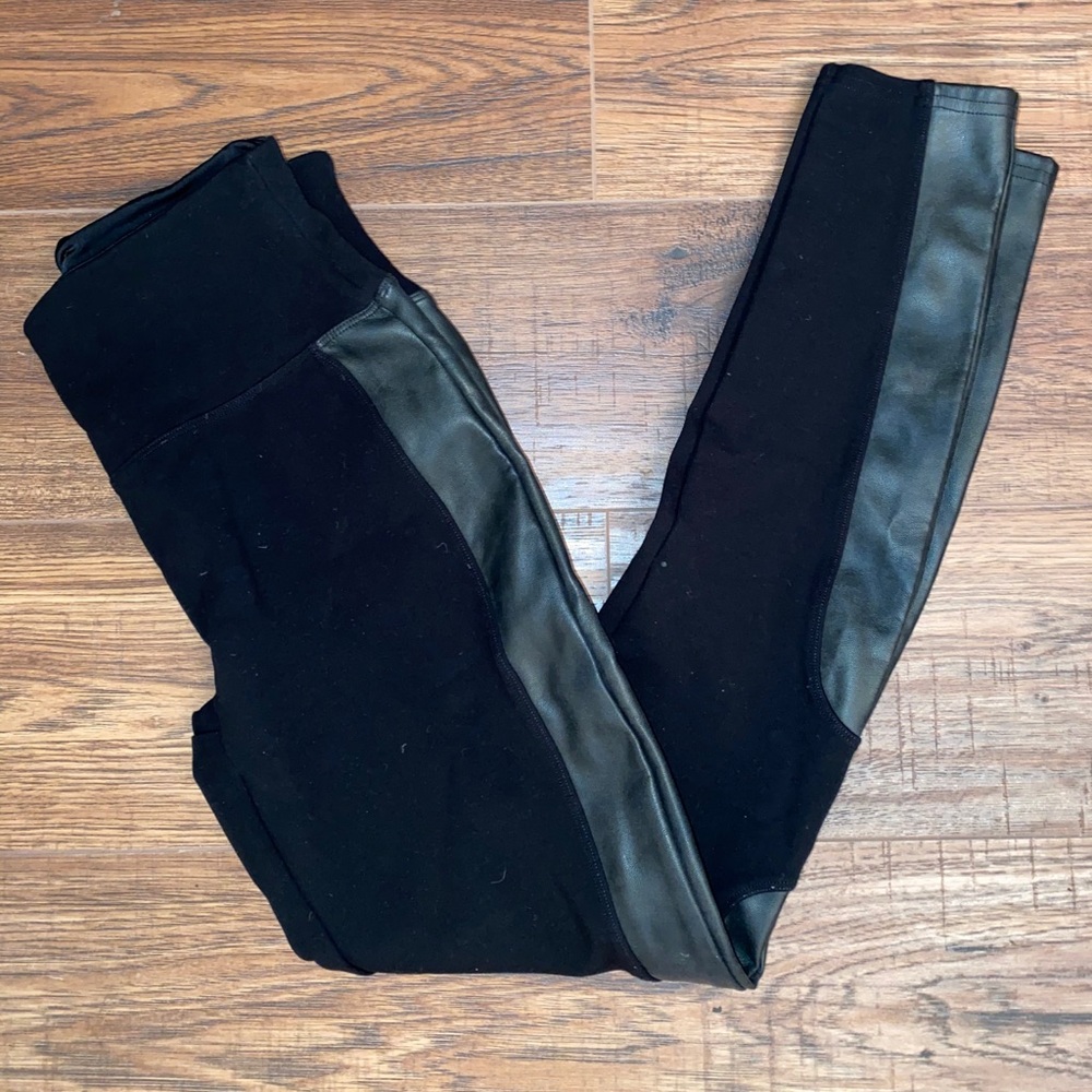 Spanx black leggings with faux leather side